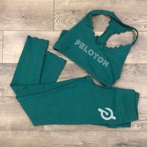 Peloton Emerald Scallop Bra (S) and Leggings (M)